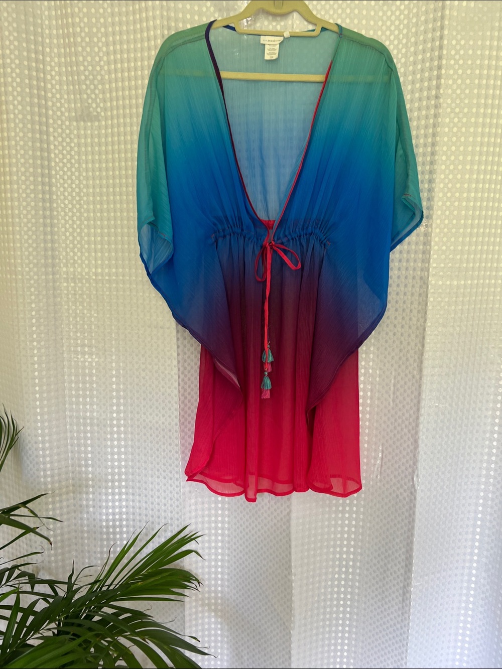 Summer Sale! Bleu Rod Beattie Teal-to-Blue-to-Pink Ombre Tie-Waist Swim Coverup